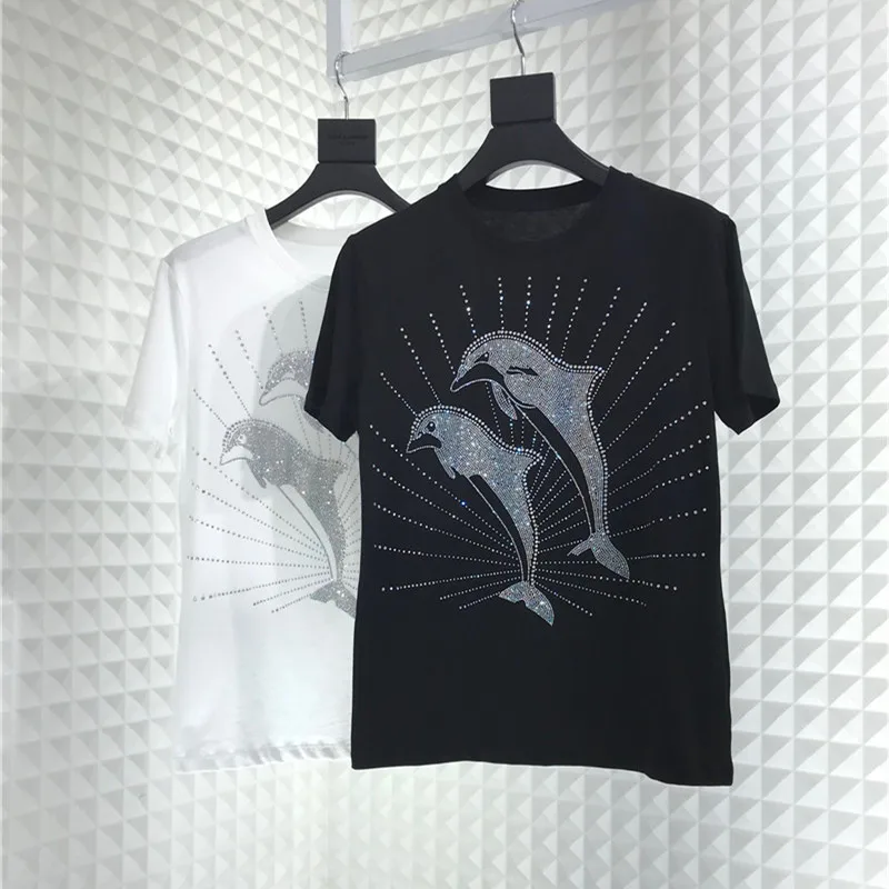 

Europe and Americ summer Women Tee shirt Chinc women's diamonds T-shirts high quality casual Tee A673