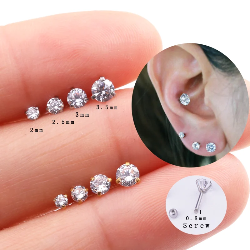 

Sellsets 1piece 20g Barbell Tiny Round Zircon CZ Stud Earring Ear Tragus Helix Rook Piercing Jewelry for Men and Women