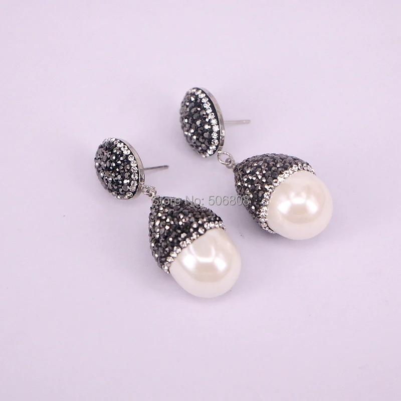 

3Pairs Zyunz Jewelry Nature Mother Of Pearl Drop Earring Black Crystal Rhinestone Fashion Jewelry Dangle Earrings For Women