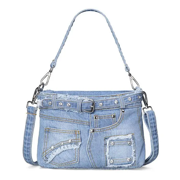 Bolsa para Mulheres Bolsas de Senhora Bolsas de Ombro para Mulheres Bolsas de Cowboy para Mulheres Calça Jeans Moda Casual Denim Totes Tote Bolsa