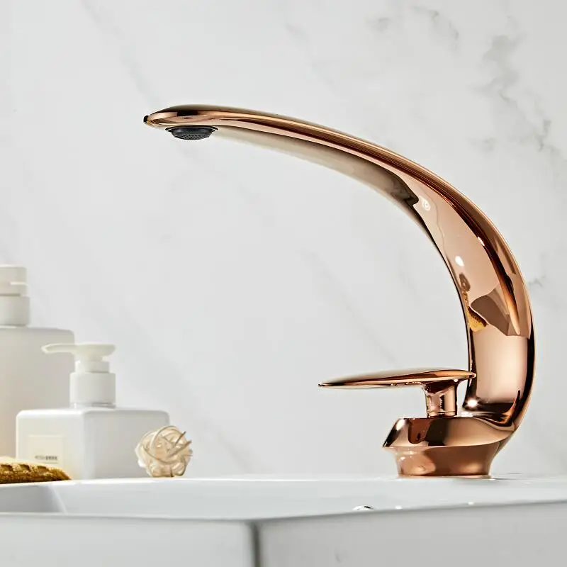 Online Becken Wasserhahn Rose Gold Schwarz Gold Bad Waschbecken Mischbatterie Messing waschbecken Wasserhahn Einzigen Griff Einzigen Loch kran Für Bad