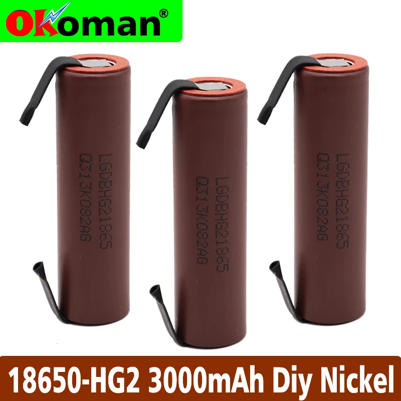 

Okoman original 18650 battery HG2 3000mAh 3.7V lithium ion rechargeable battery For LG flashlight power tools + DIY Nickel