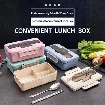 

Microwave Lunch Box Wheat Straw Dinnerware Food Storage Container Children Kids School Office Portable Bento Box Lunch Bag
