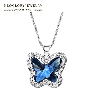 

Neoglory Austria Crystal & Rhinestone Charm Long Necklace Glaring Butterfly Design Alloy Plated For Women Romantic Gift