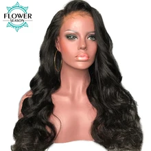 FlowerSeason Preplucked Hairline Glueless Brazilian Full Lace Wigs Human Hair With Baby Hair For Black Women Non-Remy Hair Wavy