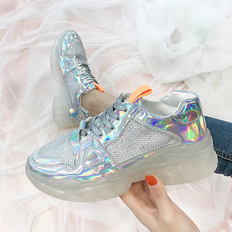 

Brand Spring Trend Women Transparent Sneakers Harajuku Ladies Platform Jelly Shoes Laser Casual Shoes Shining Running Footwear