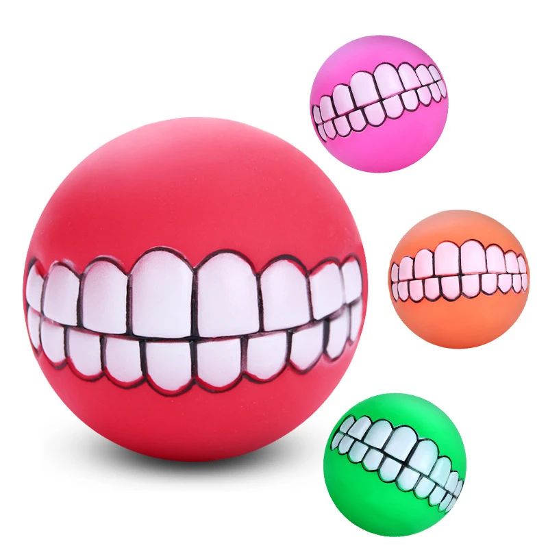 Cute Pet Dog Balls Teeth Toy Cat Silicone PVC Chew Squeaker Squeaky Sound Dogs Bite resistant