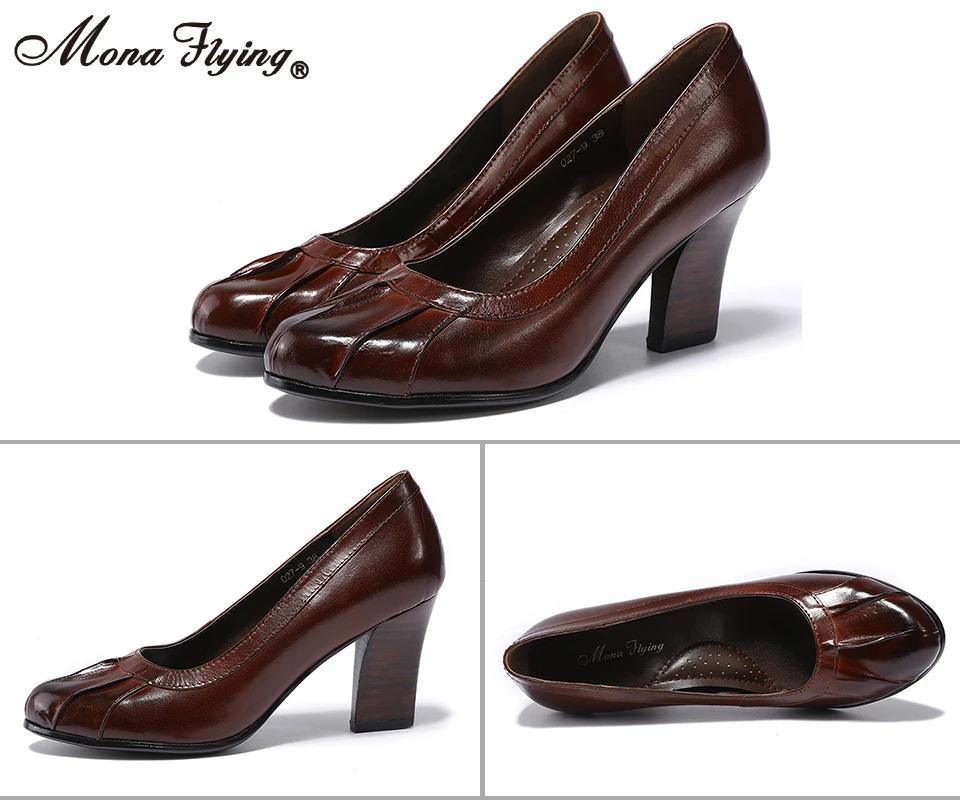 Mona/женские туфли-лодочки; натуральная кожа; элегантные туфли ручной работы; женская обувь на высоком каблуке с закругленным носком без застежки; 027-9