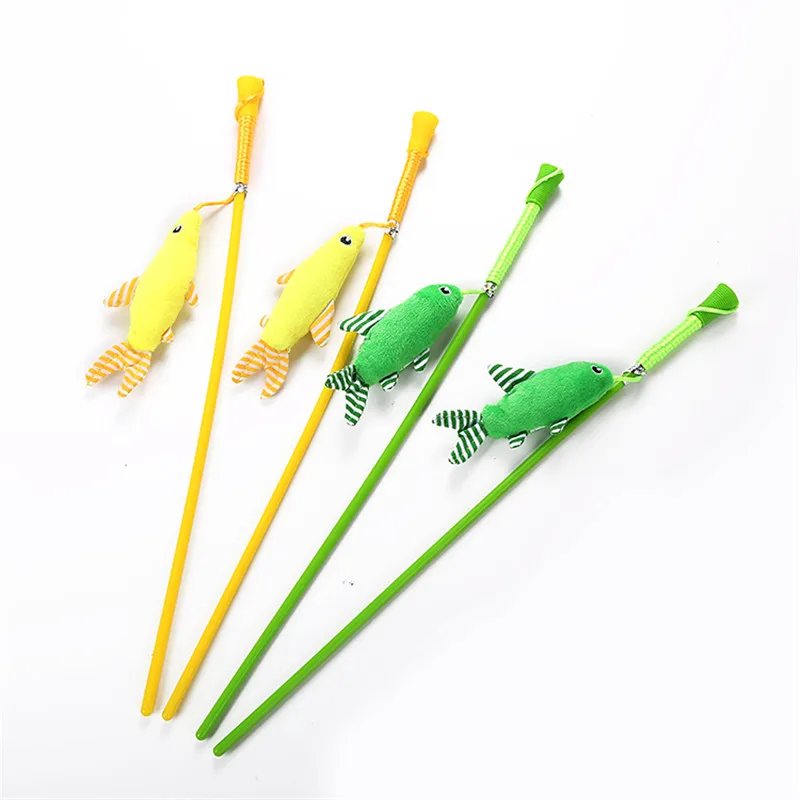 

Funny Pet Cat Cartoon Fish Toys Cat Wand Cat Catcher Teaser Sticks Cat interactive training toys Wholesale