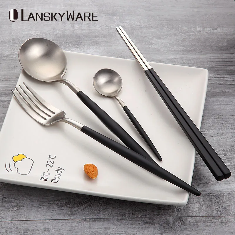 

4 Pcs/Set Western Cutlery With Portable Bag 304 Stainless Steel Outdoor Tableware Kitchen Accessories Picnic Dinner Set