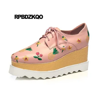 

Oxfords Women Harajuku Wedge Embroidery Chinese Embroidered Shoes Pineapple Creepers Trainers Flower Large Size Sneakers Pink