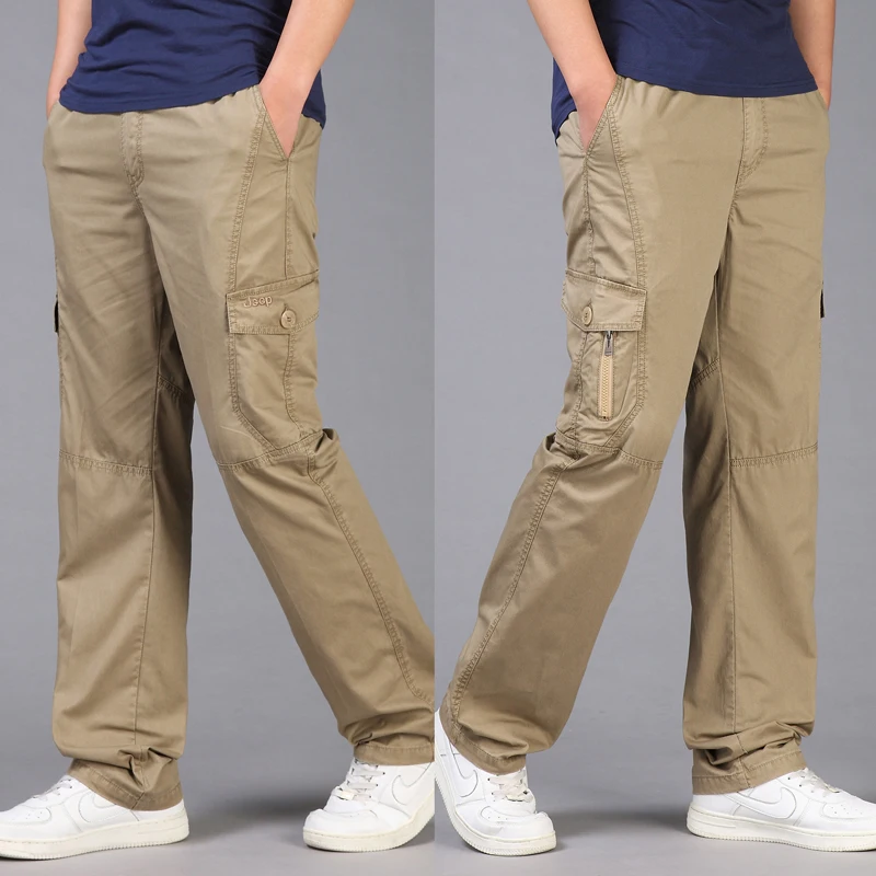 Мужские хлопковые брюки-карго больших размеров, повседневные мужские брюки большого размера 6XL, джинсы с карманами, штаны оверсайз, комбинезоны с эластичным поясом