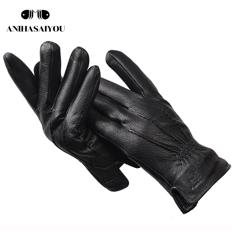 Простые мужские кожаные перчатки из натуральной кожи, зимние кожаные перчатки для мужчин, первый слой из овчины, мужские кожаные перчатки-8048 - Цвет: Standard