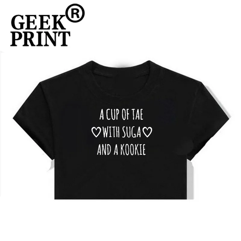 Женская футболка с надписью A Cup of Tea Wish Suga and a Kookie|Футболки| |