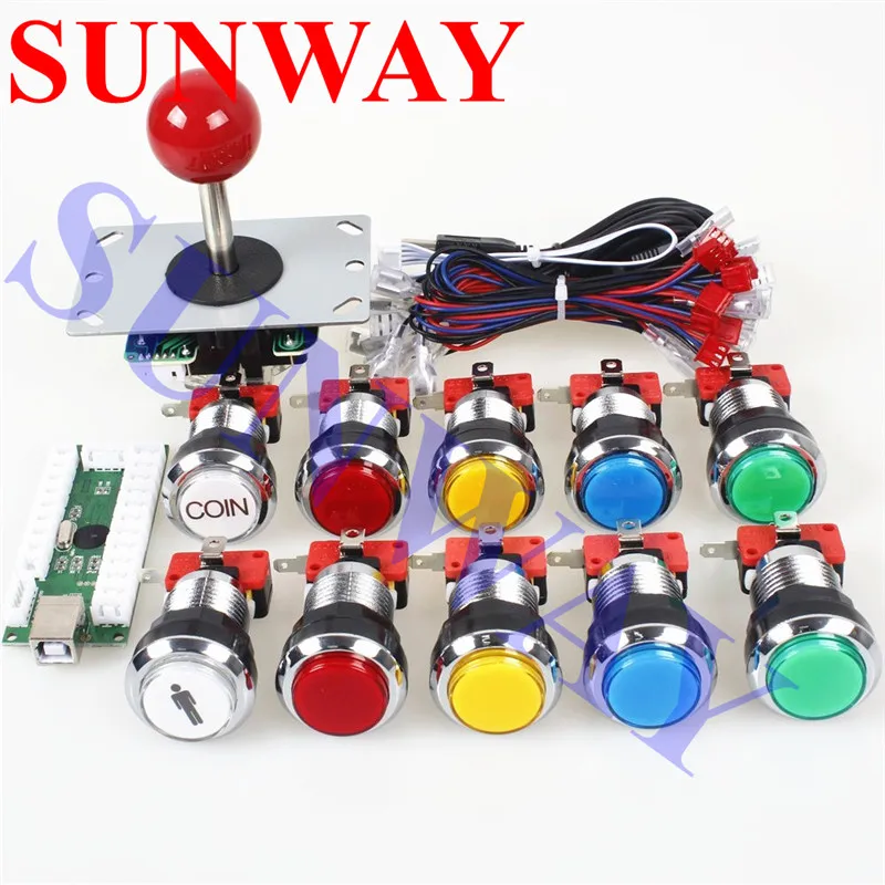 

1 Player Classic Arcade Contest DIY Kits USB Encoder PC Joystick 8 Ways Sticker Chrome LED Illuminated Push Button Arcade Mame