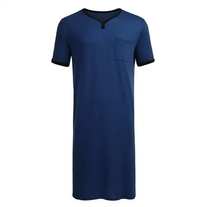 Ekouaer мужская длинная ночная рубашка, пижама с v-образным вырезом, короткий рукав, контрастный цвет, с карманом, свободная ночная рубашка, домашняя одежда, топы для сна