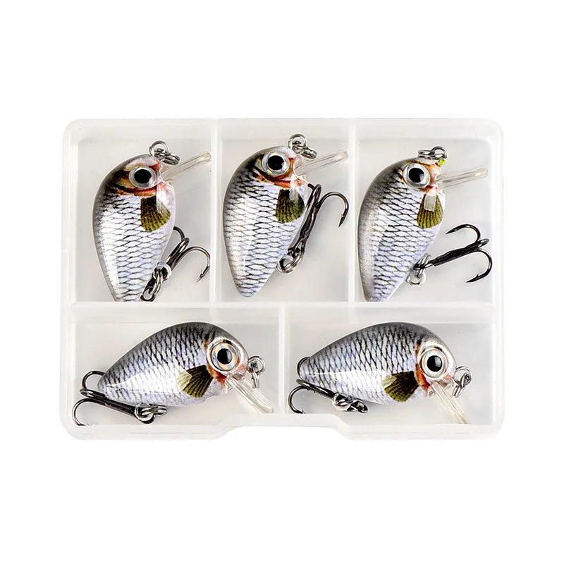 5PCS/Box Crankbait 2.5cm Fly Fishing Lures Topwater Wobblers Quality Mini Swimbait Hard lure Artificial Baits with Plastic Box