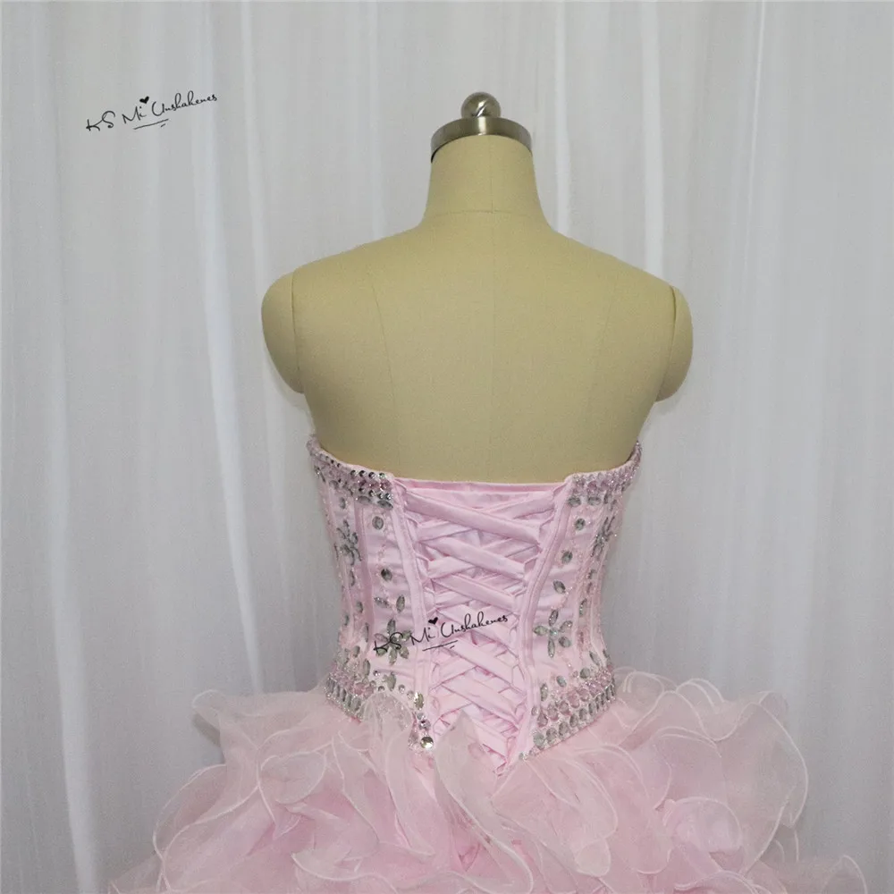 Винтаж 2 шт. Бальные платья розовый Vestido De 15 anos дебютантка Дешевые Quinceanera платья Короткие платье для выпускного вечера из бисера Кристаллы