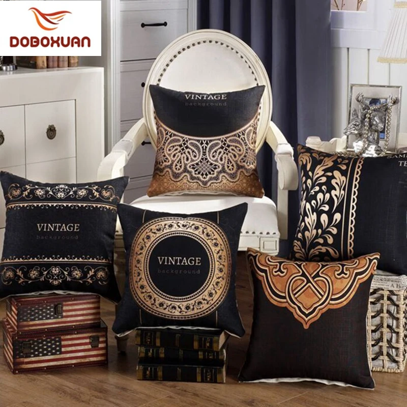 

Luxury Golden Floral Decorative Pillow Covers Cotton Linen Cushion Cover 45*45cm Chair Sofa Home Decor Square Throw Pillow Cover