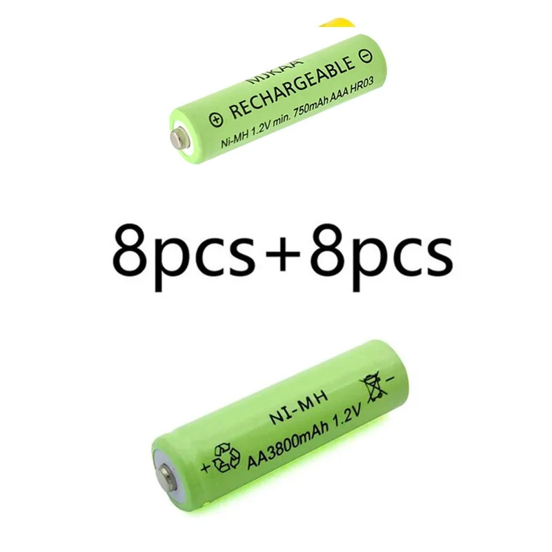 20 шт AA 3800mAh Ni-MH аккумуляторы+ 20 шт AAA 750mAh Аккумуляторы - Цвет: 8pcs and 8pcs