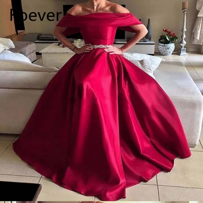 2019 A-Line Burgundy Evening Dresses Long Off Shoulder Prom dress for teens Jewels Sashes Satin Formal Evening Dress for Women 2019 A-Line Burgundy Evening Dresses Long Off Shoulder Prom dress for teens Jewels Sashes Satin Formal Evening Dress for Women