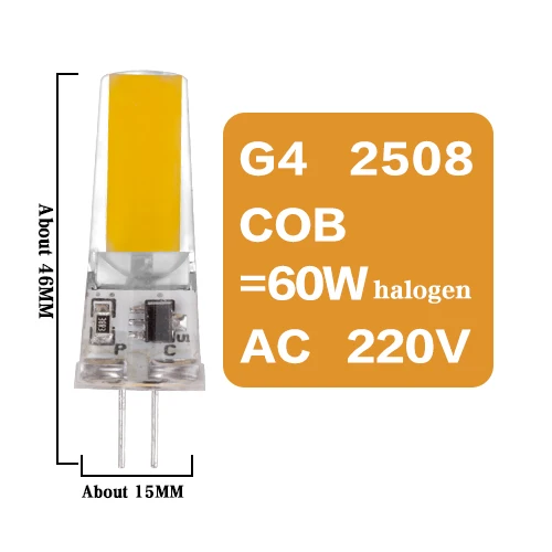 Светодиодная лампа G4 G9 E14, лампа с затемнением, освещение, AC DC 12 В 220 В, 3W, 6 Вт, 9 Вт, COB SMD, замена, галогенные лампы, прожектор, люстра Bombillas - Испускаемый цвет: G4 2508 COB 6W 220V