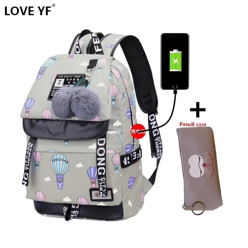 الإناث طالب الأزياء حقيبة مدرسية للماء النايلون MS USB محمول على ظهره امرأة حقيبة السفر البساط tas مدرسة meisjes kinderen