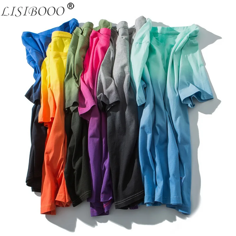 

LISIBOOO Summer and Autumn Short Sleeved Mens and Women T Shirt Gradient Color Male Casual T Shirt Couple Top T-shirt