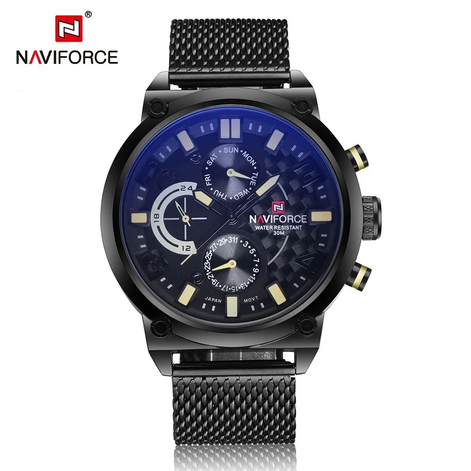 NAVIFORCE Luxury Brand Full Steel Men Watches Men's Quartz 24 Hour Date Clock Male Sport Military WristWatches Relogio Masculino 18