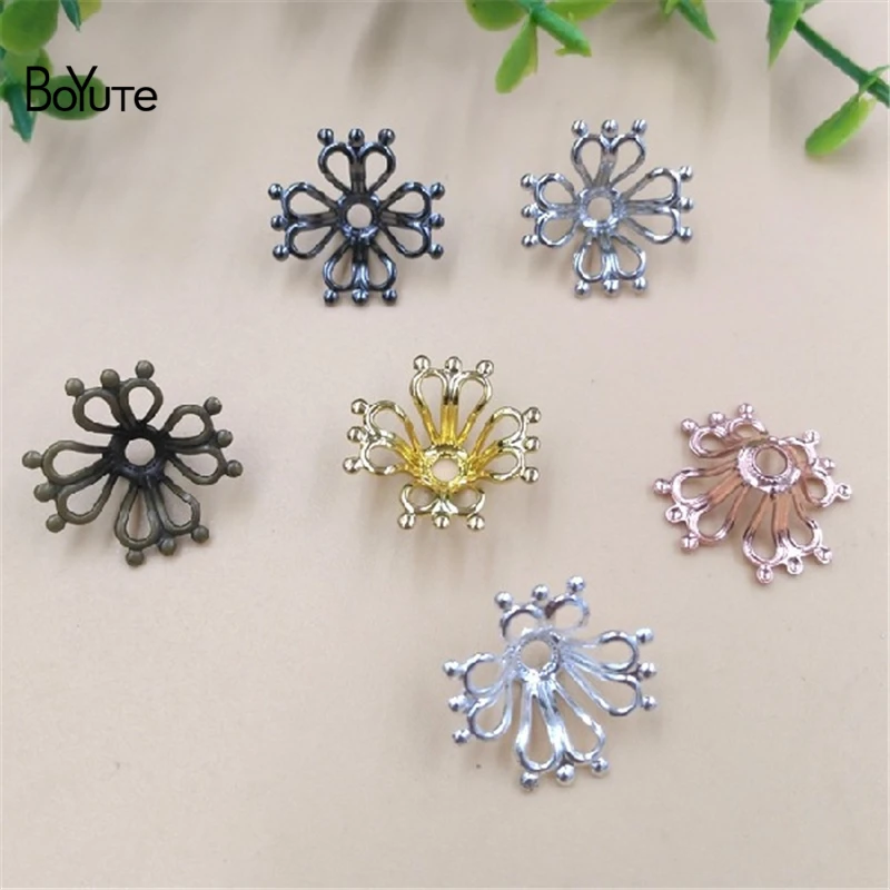 

BoYuTe (50 Pieces/Lot) Wholesale Metal Brass Stamping 17MM Filigree Flower Bead Caps Diy Hand Made Jewelry Accessories Parts