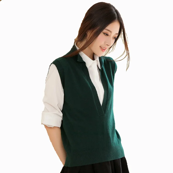 Winter Knitted Vest Women Cashmere Deep V Sleeveless