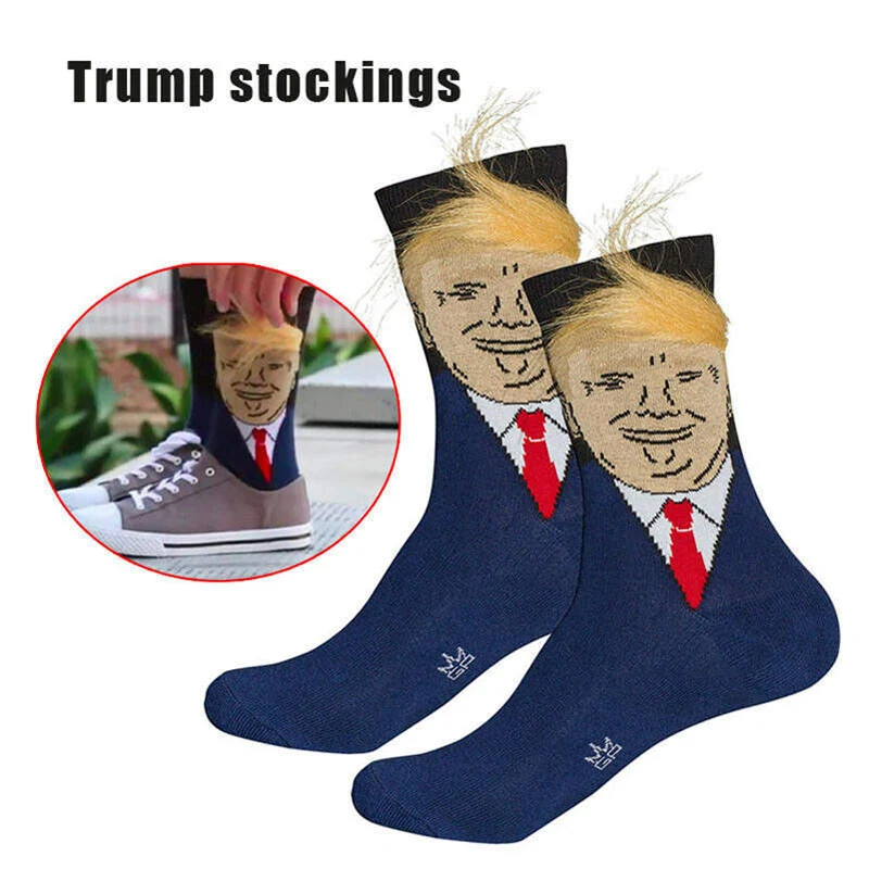 President Donald Trump Socks with 3D Fake Hair Crew Socks