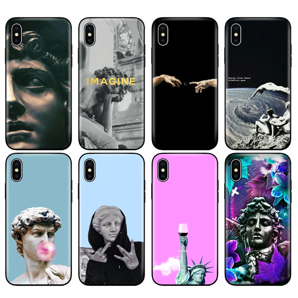 

Black tpu case for iphone 5 5s se 6 6s 7 8 plus x 10 case silicon cover for iphone XR XS 11 pro MAX Retro Vintage Art Statue