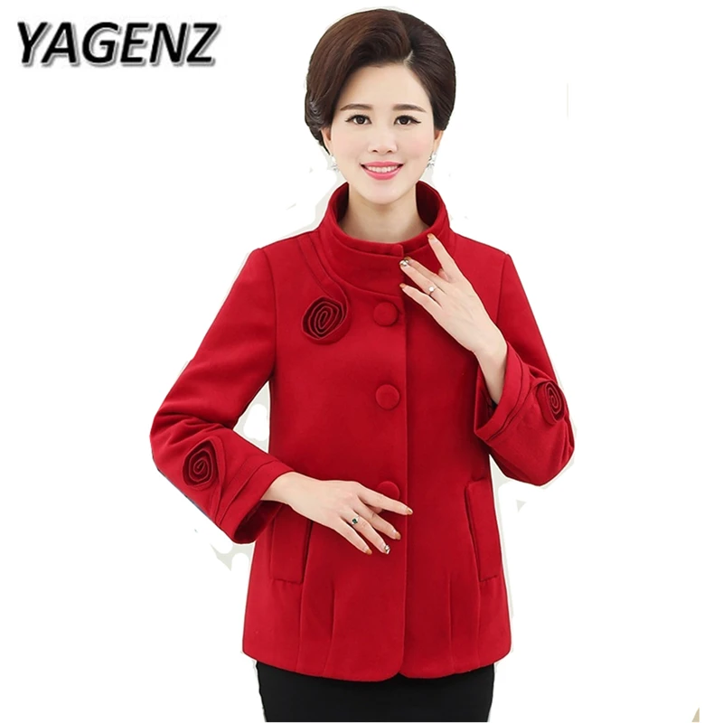YAGENZ для женщин среднего возраста шерстяная куртка осень зима однобортный сплошной теплый короткий Верхняя одежда тонкое шерстяное пальто с длинными рукавами