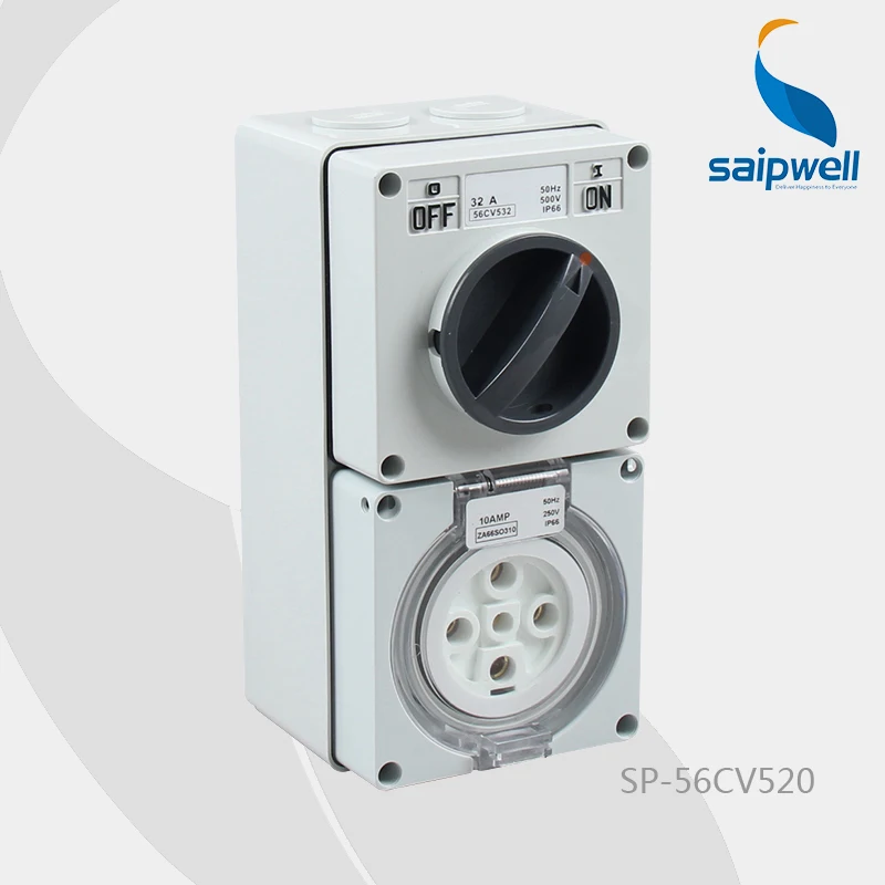 

Saip/Saipwell IP67 European/Australian 250V 20A 5P Industrial Electric Waterproof Combination Switch And Socket (SP-56CV520)