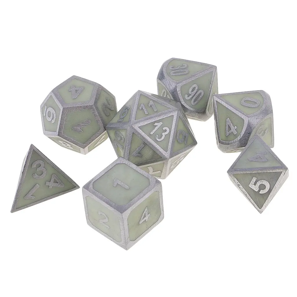 7 шт. многогранные кости ночник светящийся яркий D4 D20 металлические цифровые