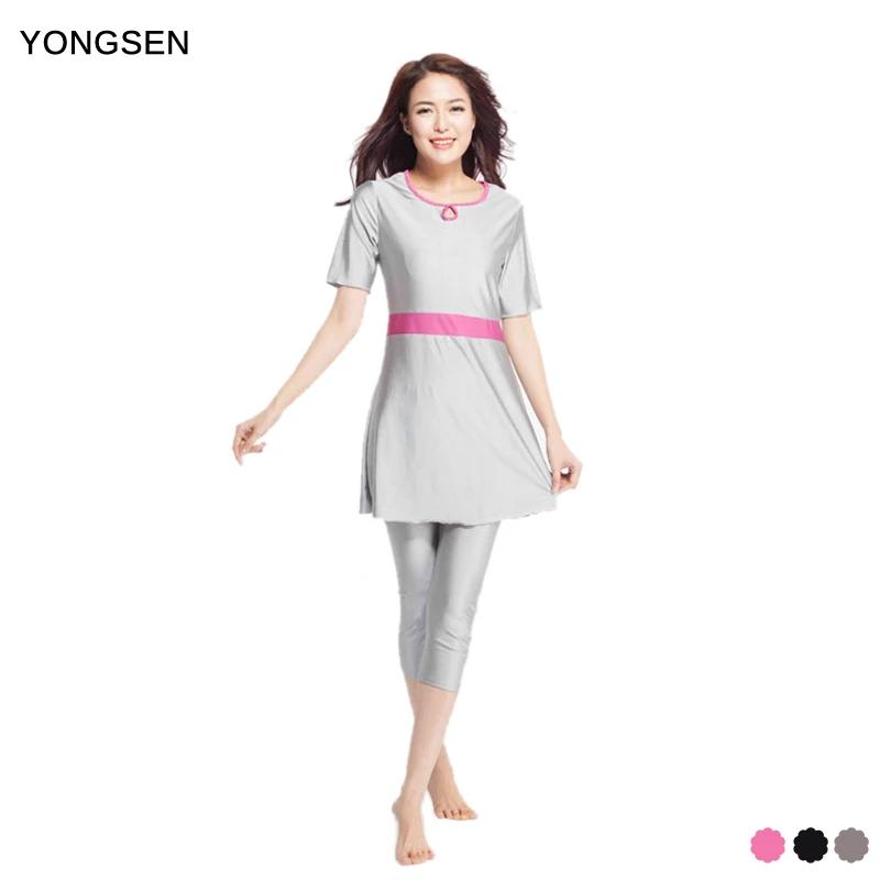YONGSEN Modest Swimming Suit Women Muslim Swimwear Plus Size Modest Short Sleeves Islamic Swimsuit Beach Wear