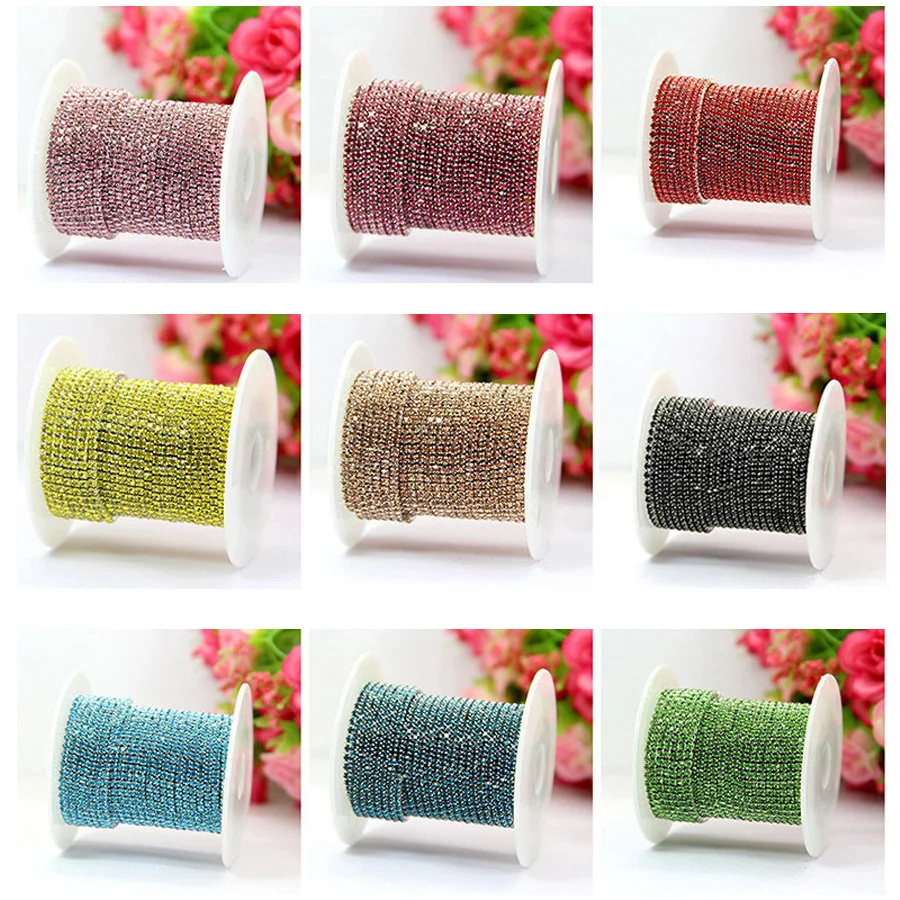 

Hot Sale 1M/lot Transprent Rhinestone Chain Sew on ss6/ss8/ss10/ss12 Silver Base Rhinesontone Trim DIY Garment Accessories Decor