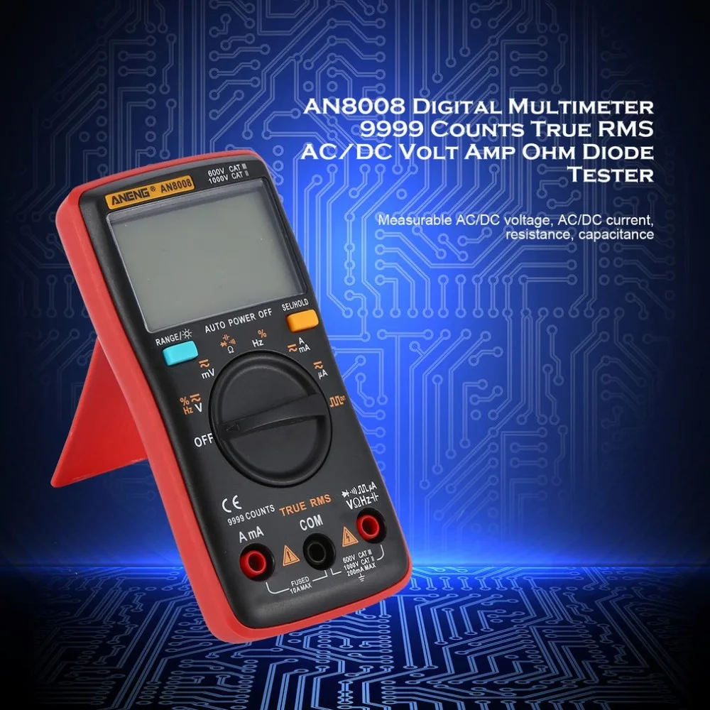 AN8008 Оранжевый цифровой мультиметр True-RMS 9999 отсчетов транзисторный тестер установка для измерения параметров конденсаторов Автомобильный Электрический rm409b зажим тест