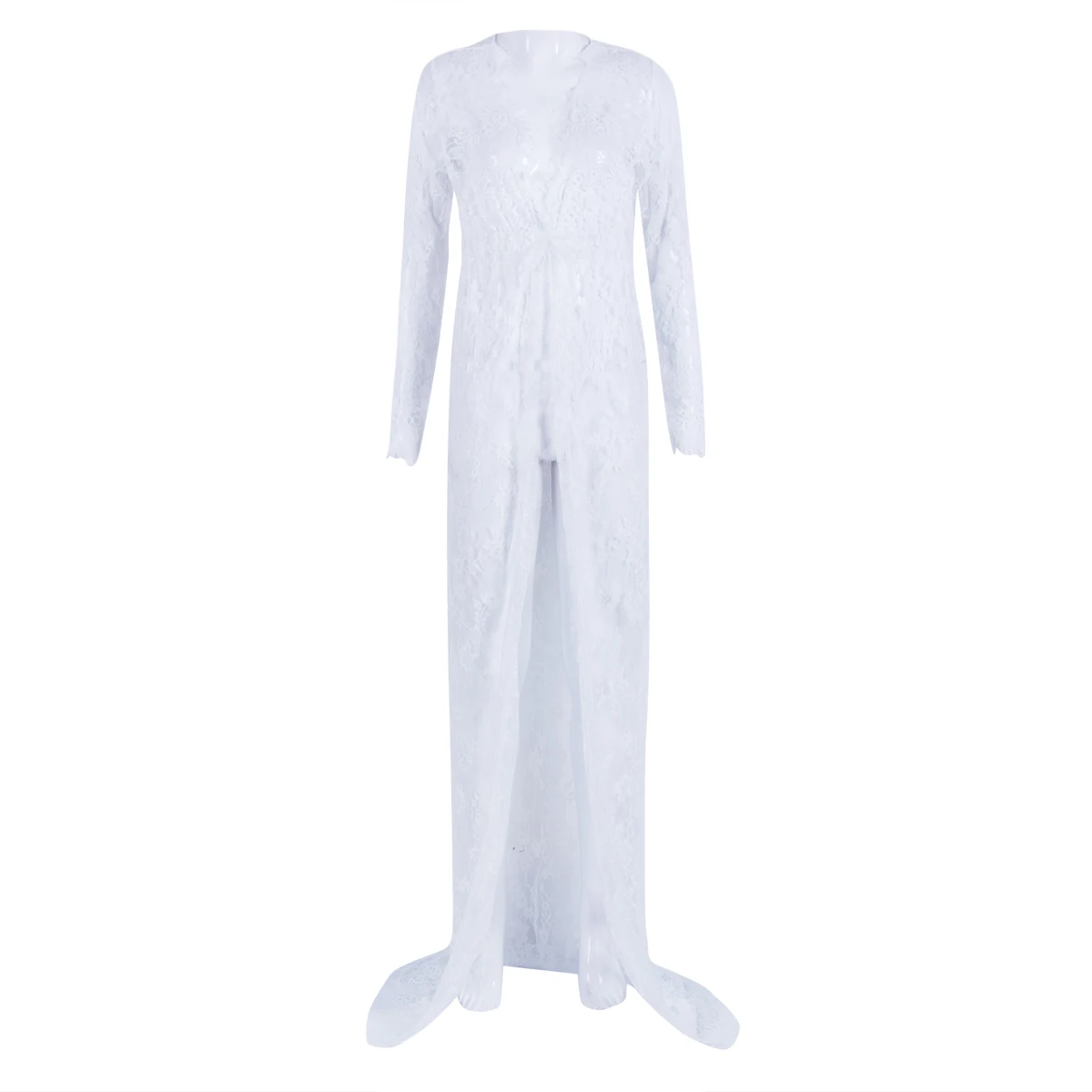 Кружевное платье для беременных для фотосессии с длинным рукавом сексуальное платье макси беременных женская одежда - Цвет: Белый