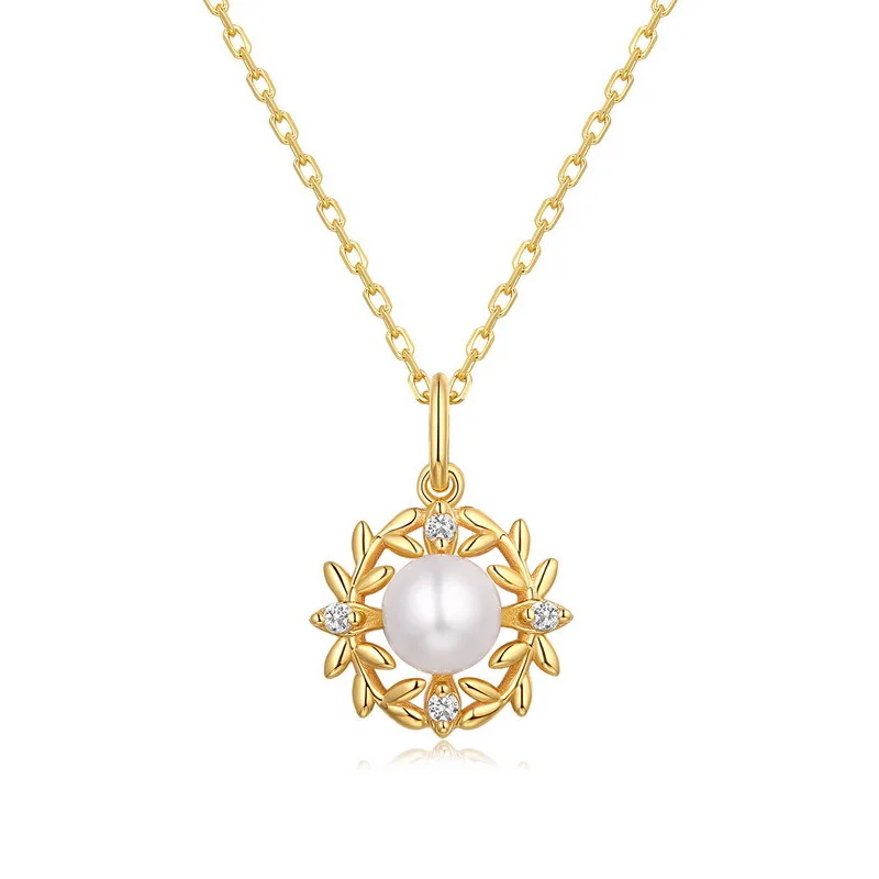 

Necklace 45cm Natural White Pearl 925 Silver Plated 9K Gold Pendant Female Models