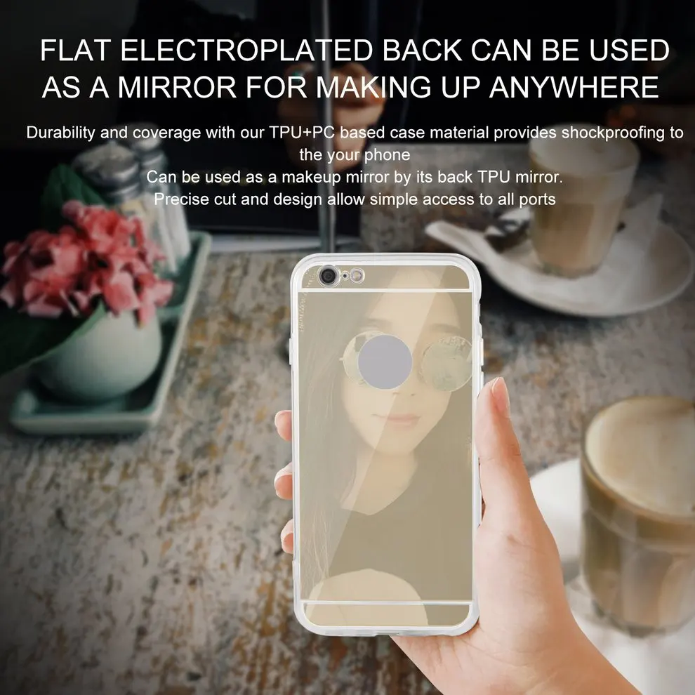 

Luxury Ultra-thin Soft Silicone Back MakeUp Mirror Phone Case Gold Color Protective Case Shock-Absorption for iPhone 6/6s