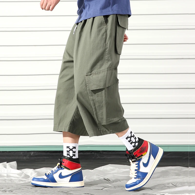 Семь-cent брюки мужские летние тонкие свободные прямые бочки с откатом код Чао брендовые шорты ощущение падения широкие ноги
