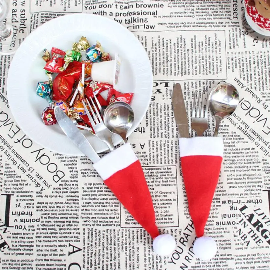 10PC Christmas Decorative tableware Knife Fork Set Hat Storage Tool Reusable christmas decorations for home C30726 | Дом и сад