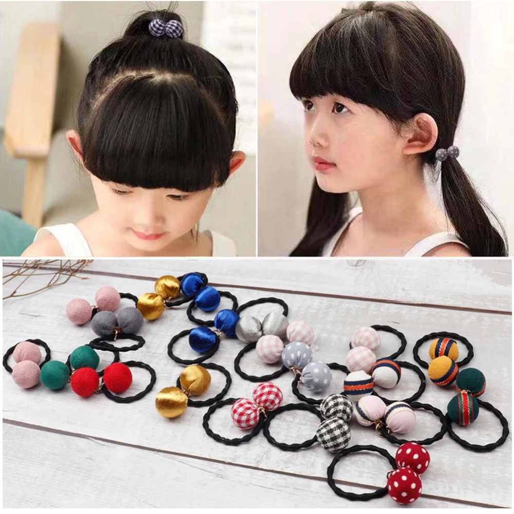 Wholesale new 5 pair cute girls double ball elastic hair ropes ponytail