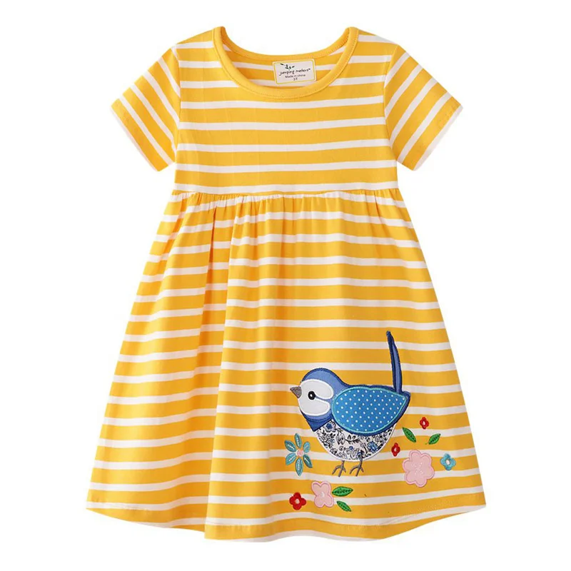 

Little Girls Dresses Summer New Bird Animal Print Short-sleeved Cotton Girls Dress Children Princess Dresses for Girls