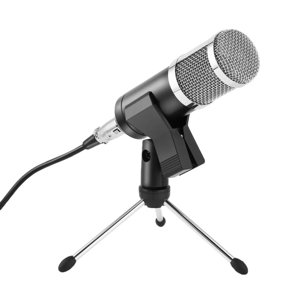 Профессиональный Ручной конденсаторный микрофон с круглой головкой, компьютерный микрофон, штатив, проводной 3,5 мм разъем для студийной записи