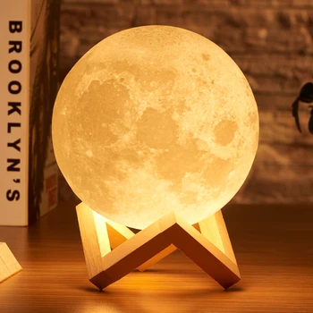 Rambery moon lamp 3D print night light Rechargeable  3 Color Tap Control lamp lights 16 Colors Change Remote LED moon light gift 1