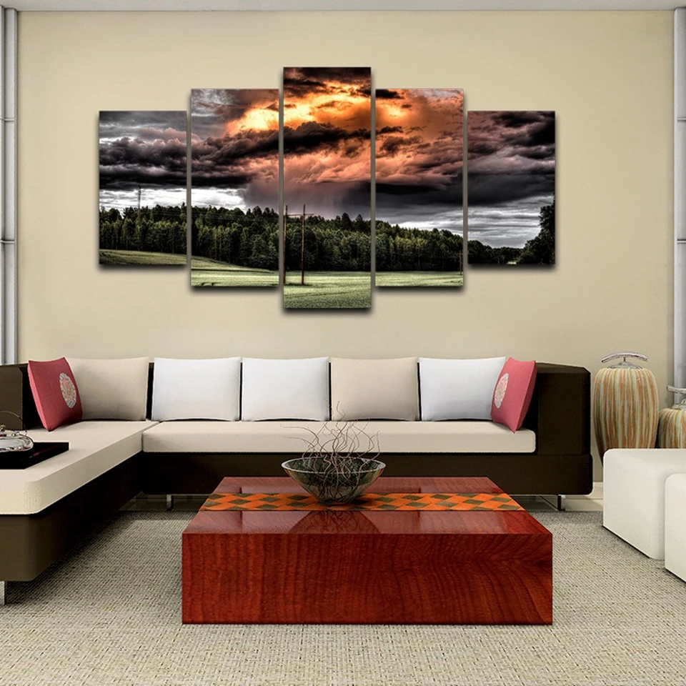 HD Printed Picture Unframed Canvas Wall Art For Living Room 5 Pieces