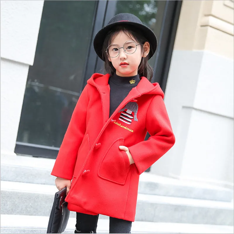 

IIMADFWIW Wool & Blends Coat For Girls Children's Jackets For Girls Casual Hooded Cartoon Letters Outerwears 110-160